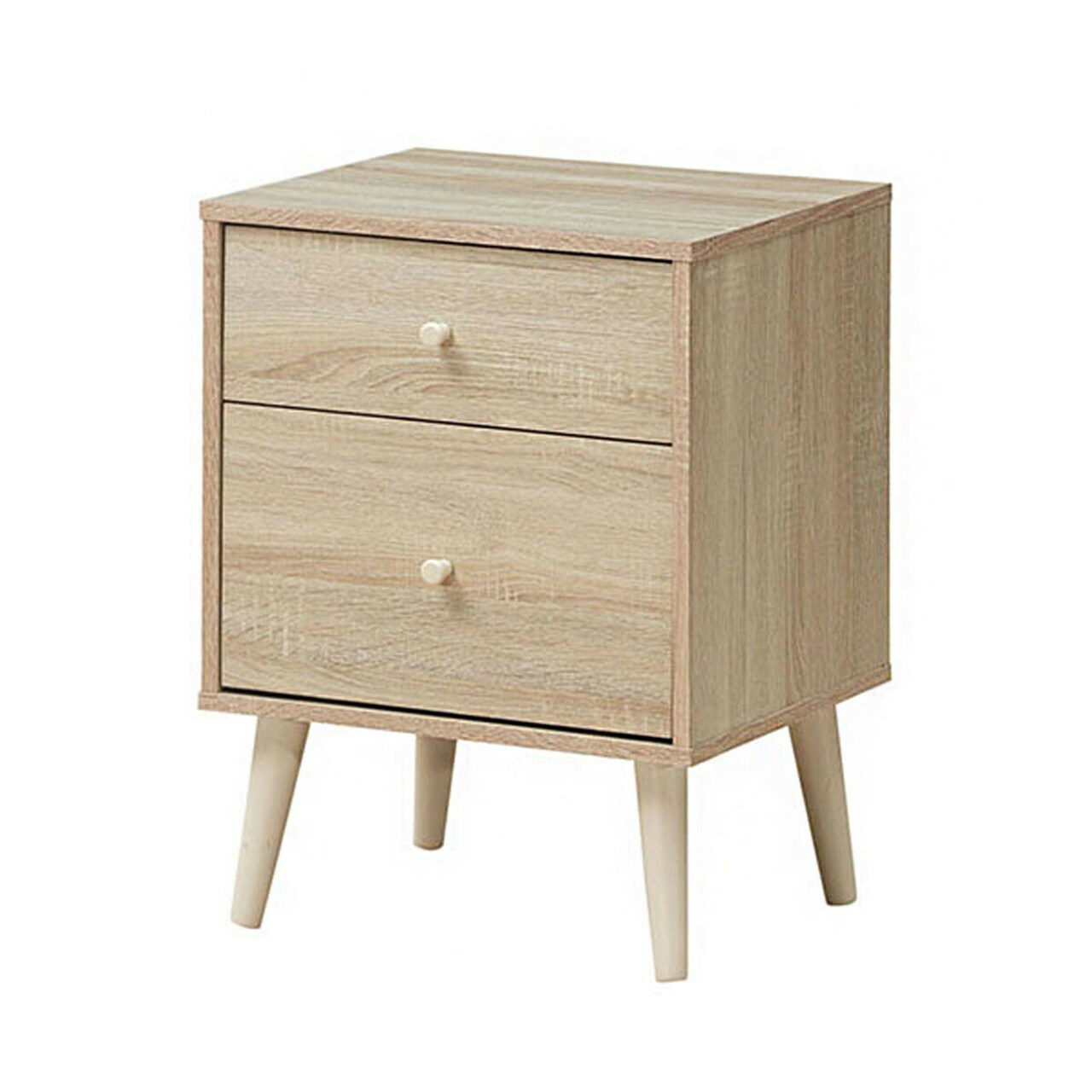 Freestanding Wooden Beside End Side Table Nightstand with 2 Deep Drawers